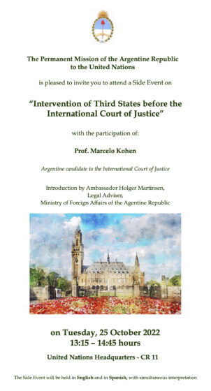 «Side Event» sur l’intervention des Etats tiers devant la CIJ avec le Professor Kohen